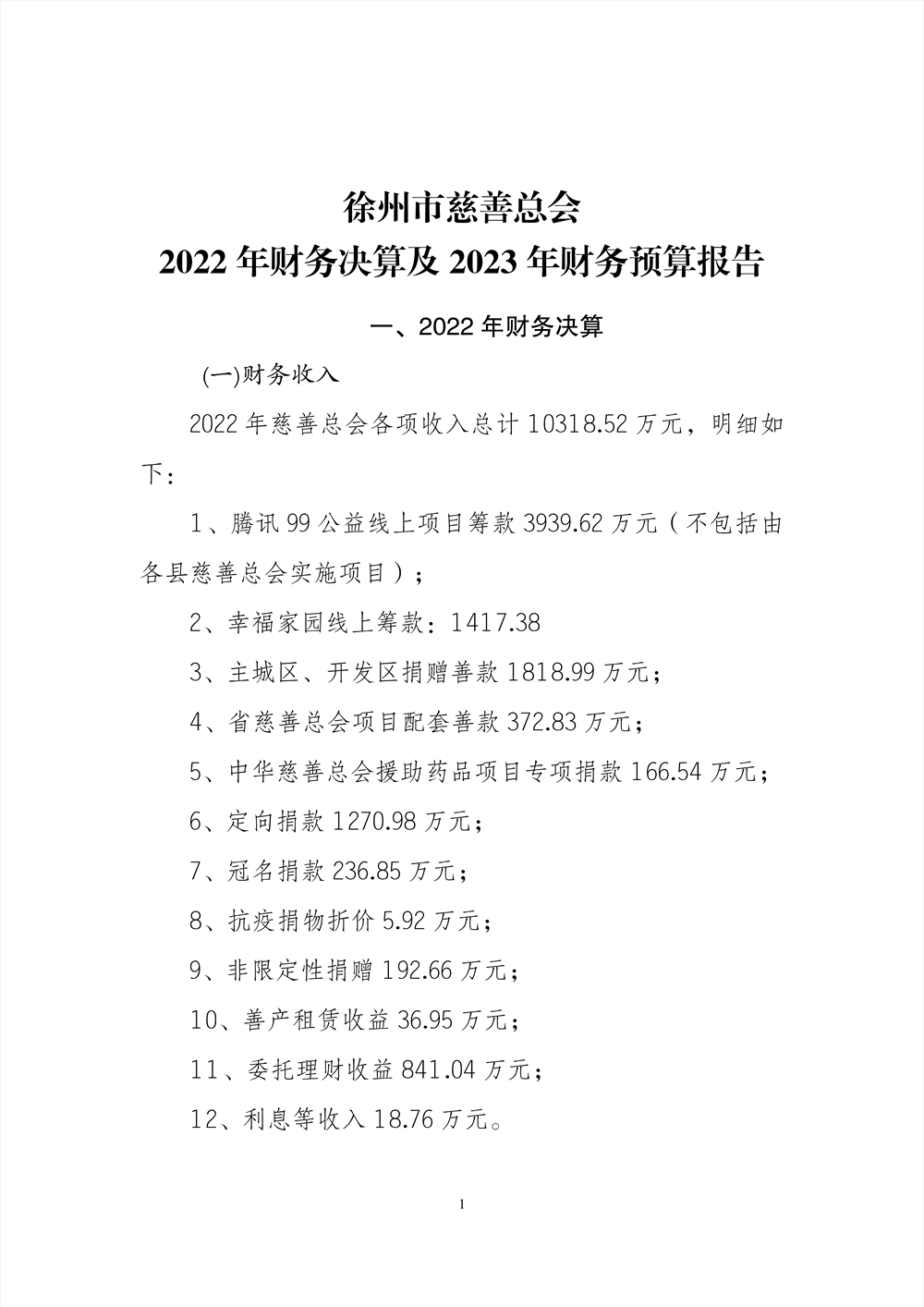 2022年财务决算及2023年财务预算的报告